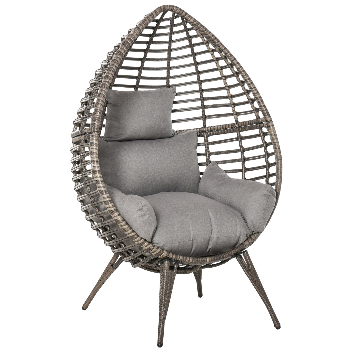 Poly Rattan Wicker Teardop Garden Egg Chair With Thick Cushions And 4 Legs - Velmora