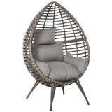 Poly Rattan Wicker Teardop Garden Egg Chair With Thick Cushions And 4 Legs - Velmora