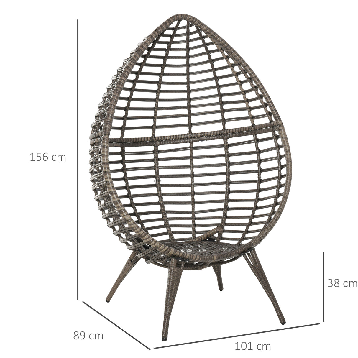 Poly Rattan Wicker Teardop Garden Egg Chair With Thick Cushions And 4 Legs - Velmora