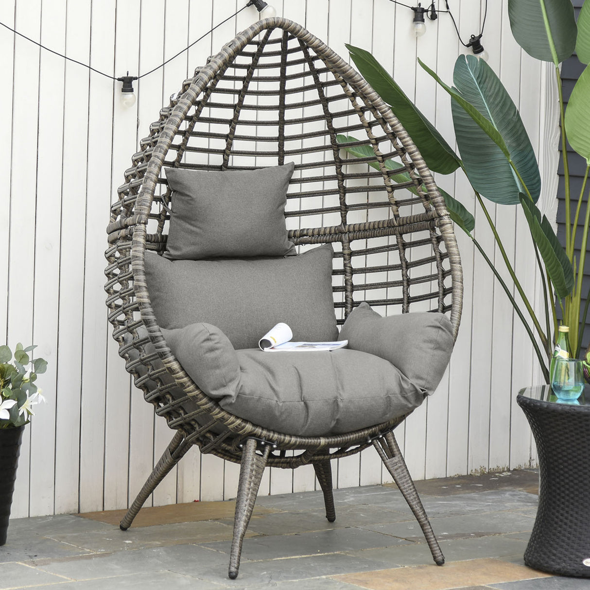 Poly Rattan Wicker Teardop Garden Egg Chair With Thick Cushions And 4 Legs - Velmora