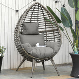 Poly Rattan Wicker Teardop Garden Egg Chair With Thick Cushions And 4 Legs - Velmora