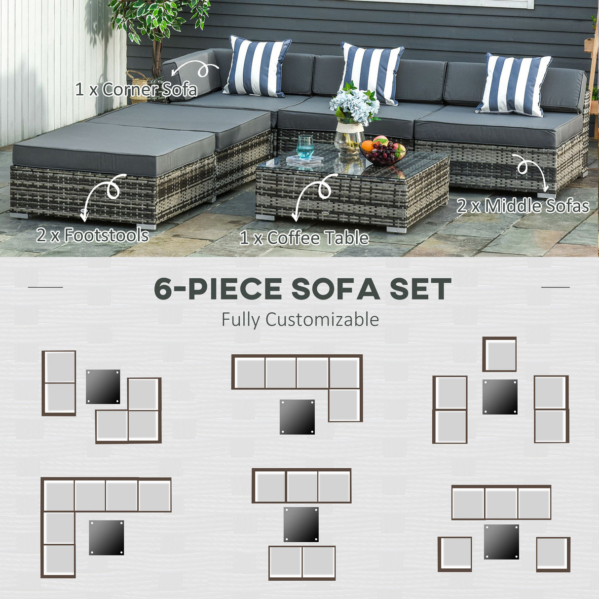 Poly Rattan Wicker Weave Garden Sofa Set With Coffee Table - Velmora