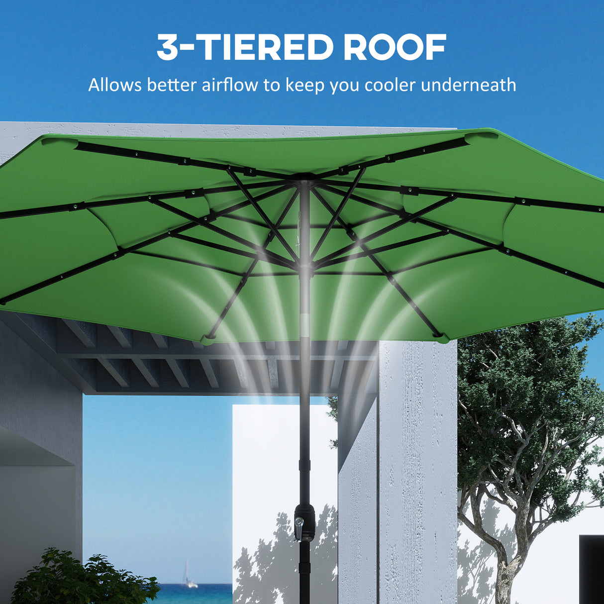 Polyester 3 Tier Tilting Parasol Umbrella 300cm Diameter - Velmora