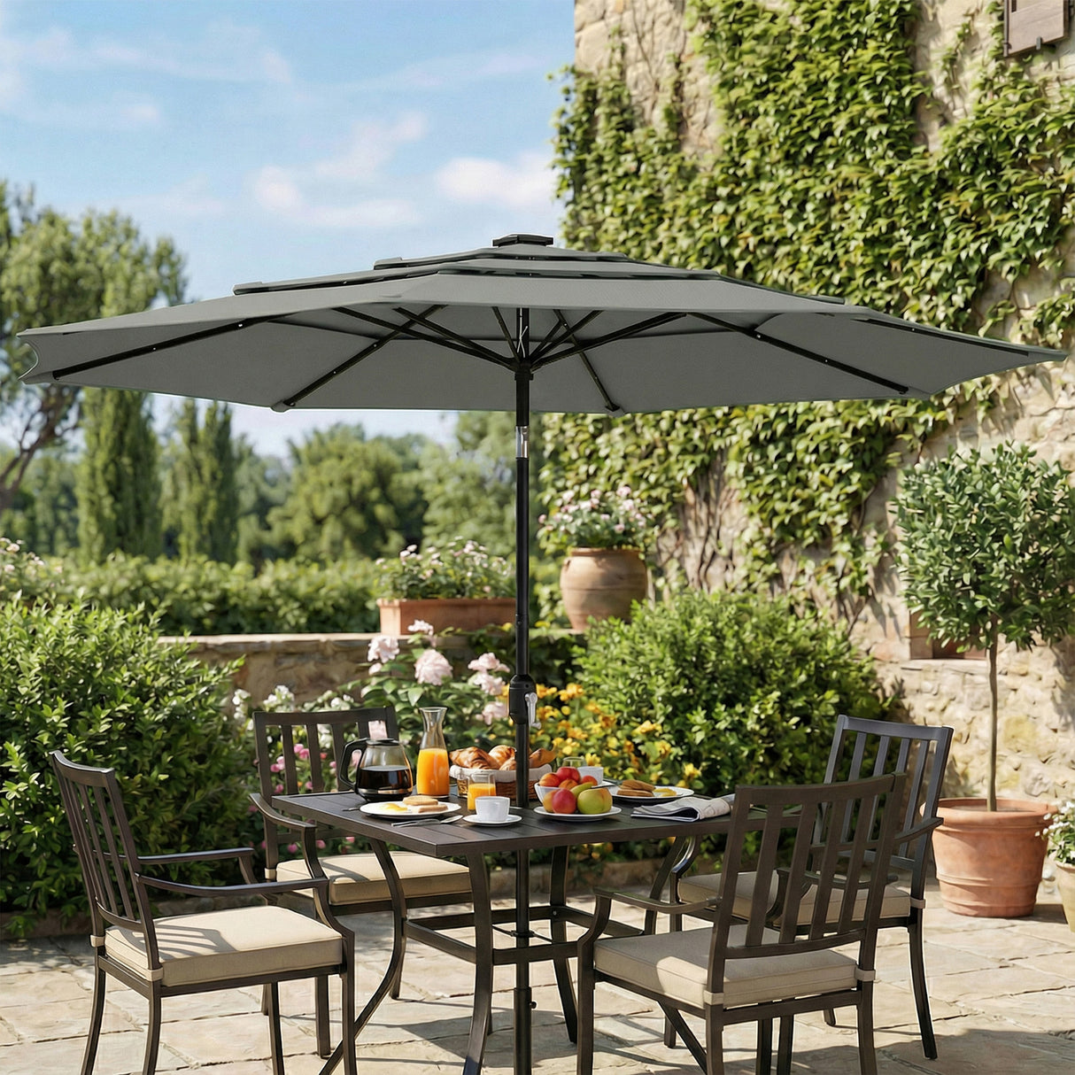 Polyester 3 Tier Tilting Parasol Umbrella 300cm Diameter - Velmora