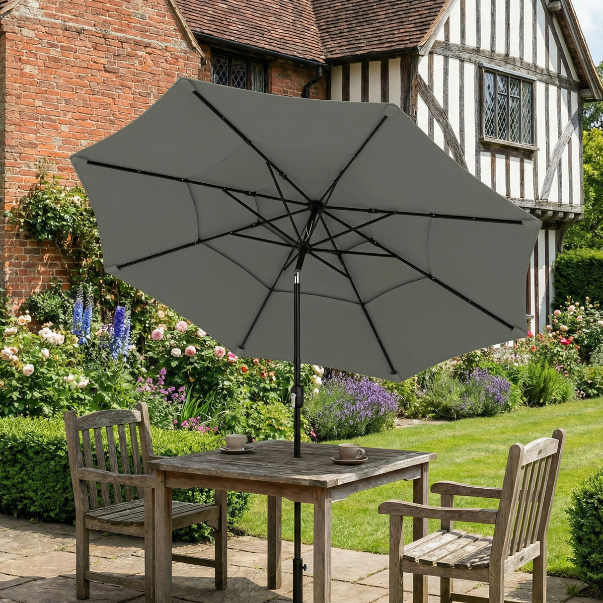 Polyester 3 Tier Tilting Parasol Umbrella 300cm Diameter - Velmora