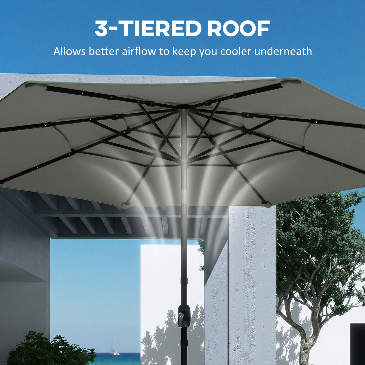 Polyester 3 Tier Tilting Parasol Umbrella 300cm Diameter - Velmora