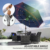 Polyester 3 Tier Tilting Parasol Umbrella With LED Solar Light 282cm Diameter - Velmora