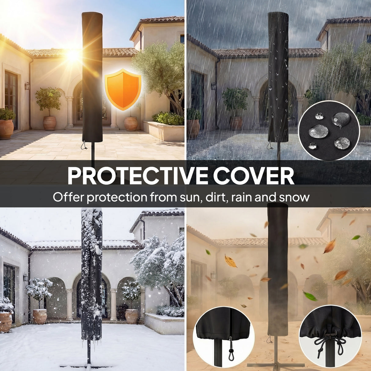 Polyester 3 Tier Tilting Parasol Umbrella With LED Solar Light 282cm Diameter - Velmora
