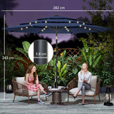 Polyester 3 Tier Tilting Parasol Umbrella With LED Solar Light 282cm Diameter - Velmora