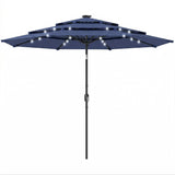 Polyester 3 Tier Tilting Parasol Umbrella With LED Solar Light 282cm Diameter - Velmora