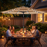 Polyester 3 Tier Tilting Parasol Umbrella With LED Solar Light 282cm Diameter - Velmora