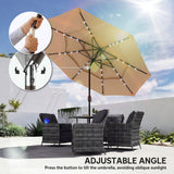 Polyester 3 Tier Tilting Parasol Umbrella With LED Solar Light 282cm Diameter - Velmora