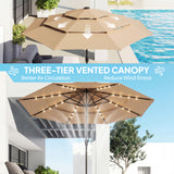 Polyester 3 Tier Tilting Parasol Umbrella With LED Solar Light 282cm Diameter - Velmora