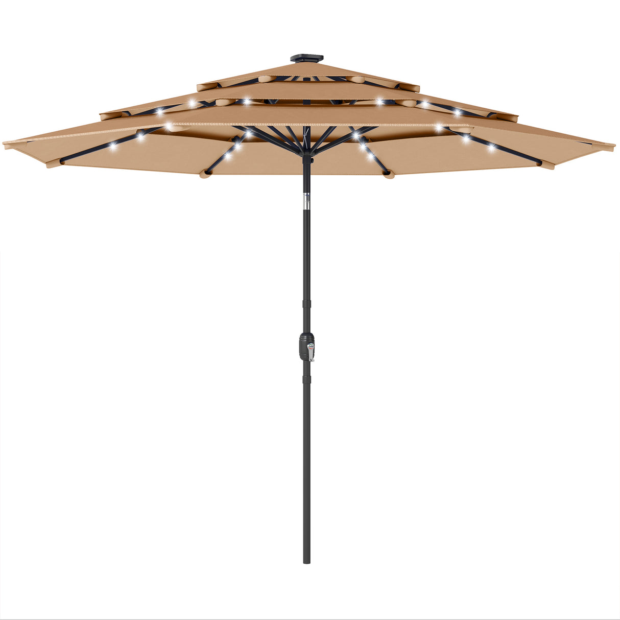 Polyester 3 Tier Tilting Parasol Umbrella With LED Solar Light 282cm Diameter - Velmora