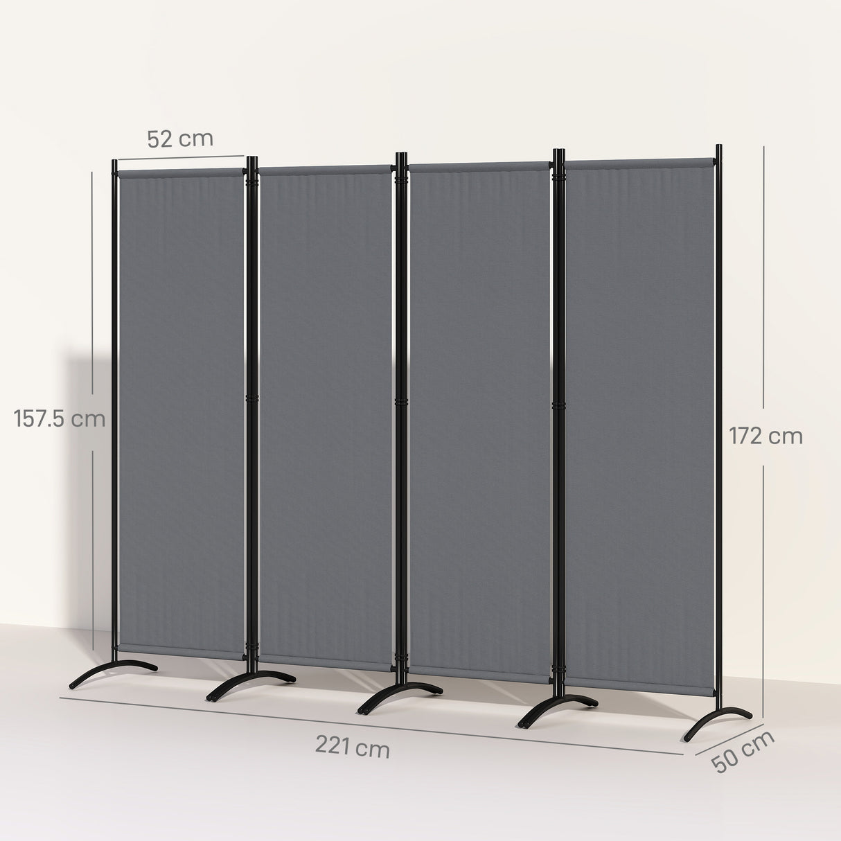 Polyester 4 Panel Folding Room Divider With Metal Frame 221cm Wide - Velmora