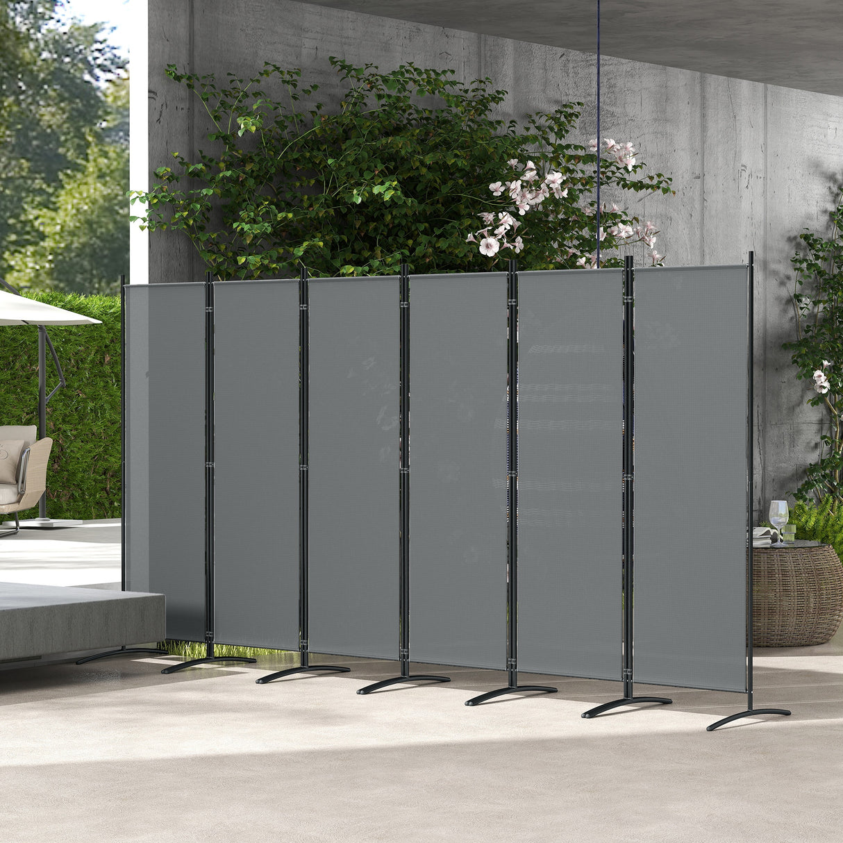 Polyester 6 Panel Folding Room Divider Freestanding Screen 172cm High  x 332cm Wide - Velmora
