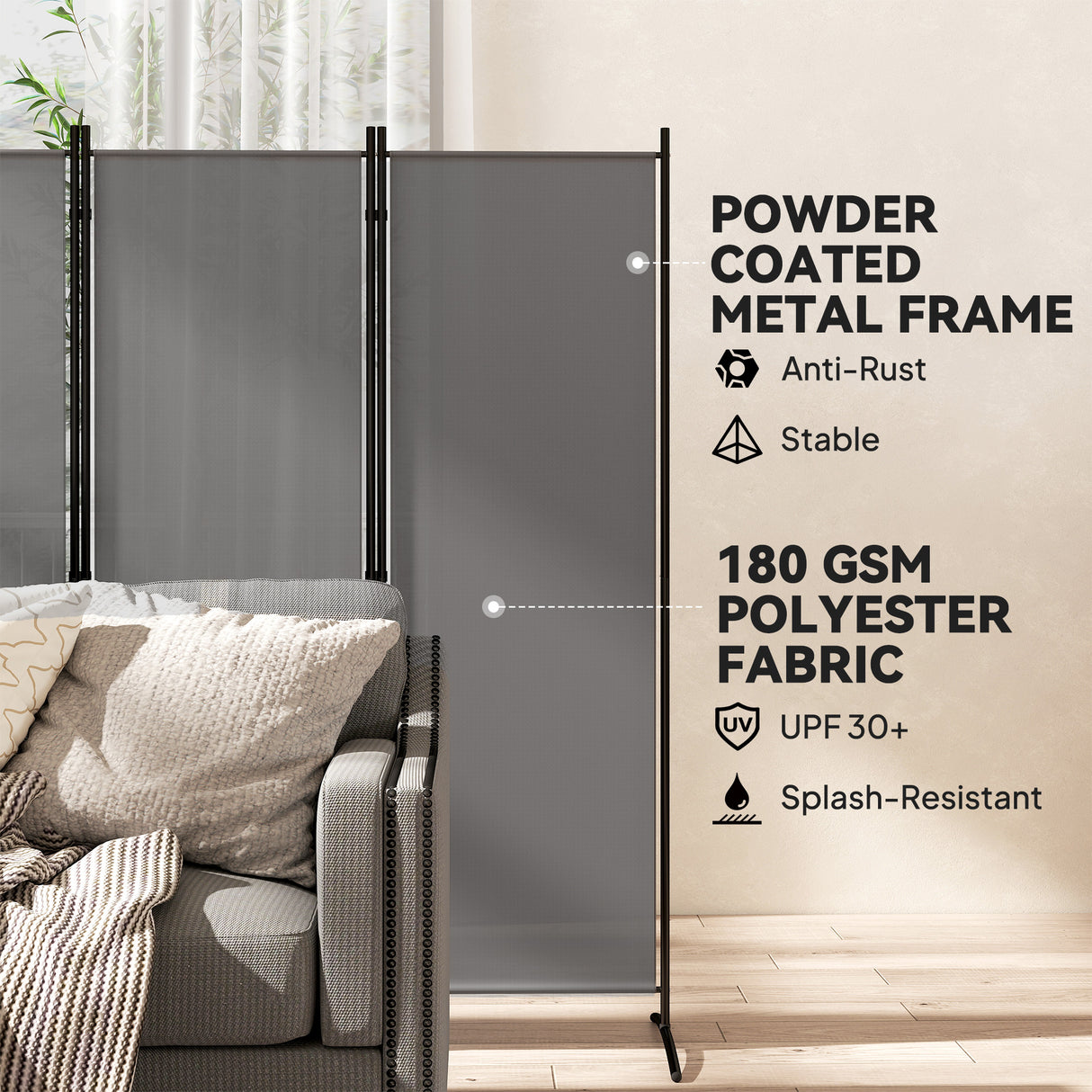 Polyester 6 Panel Folding Room Divider Freestanding Screen 172cm High  x 332cm Wide - Velmora