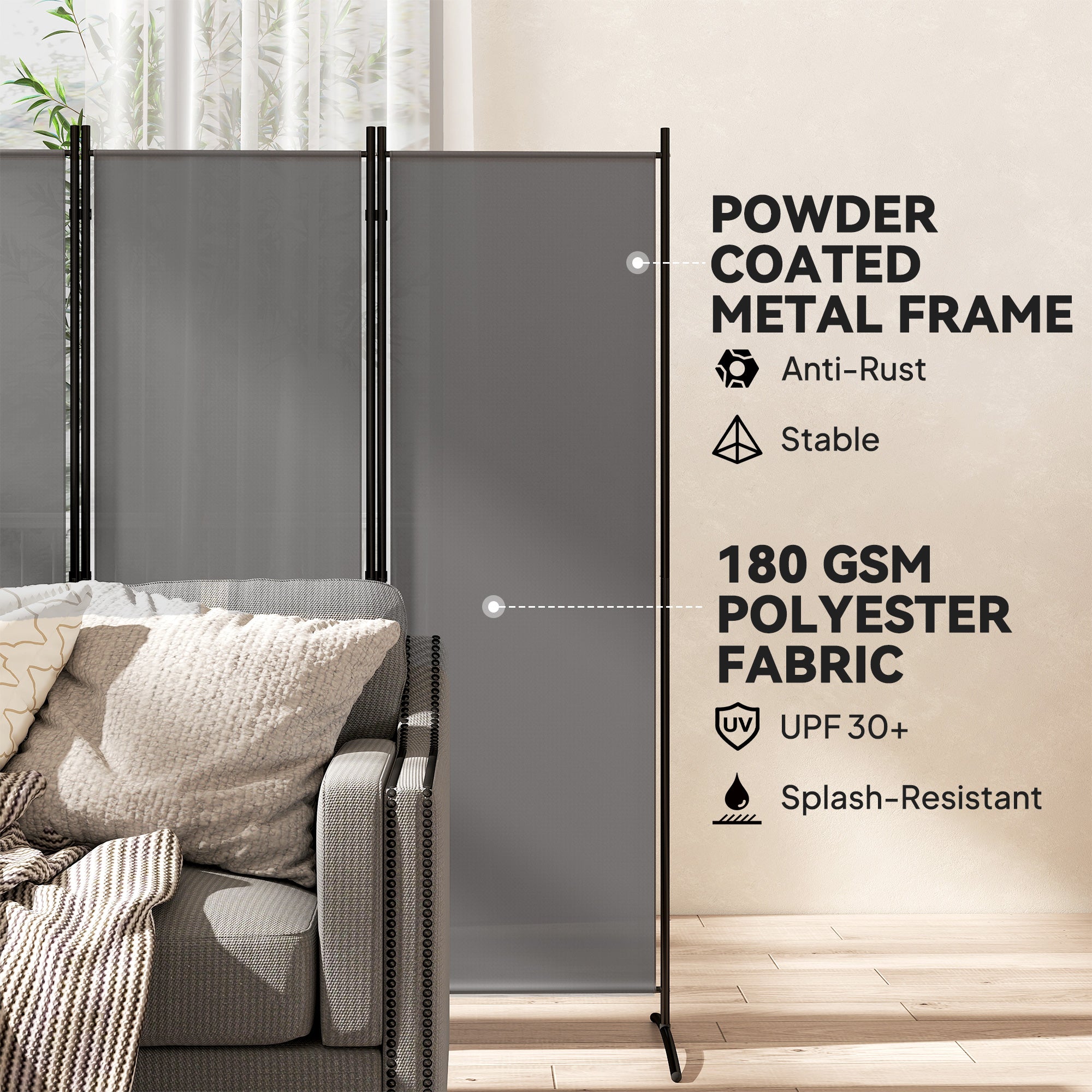 Polyester 6 Panel Folding Room Divider Freestanding Screen 172cm High  x 332cm Wide - Velmora