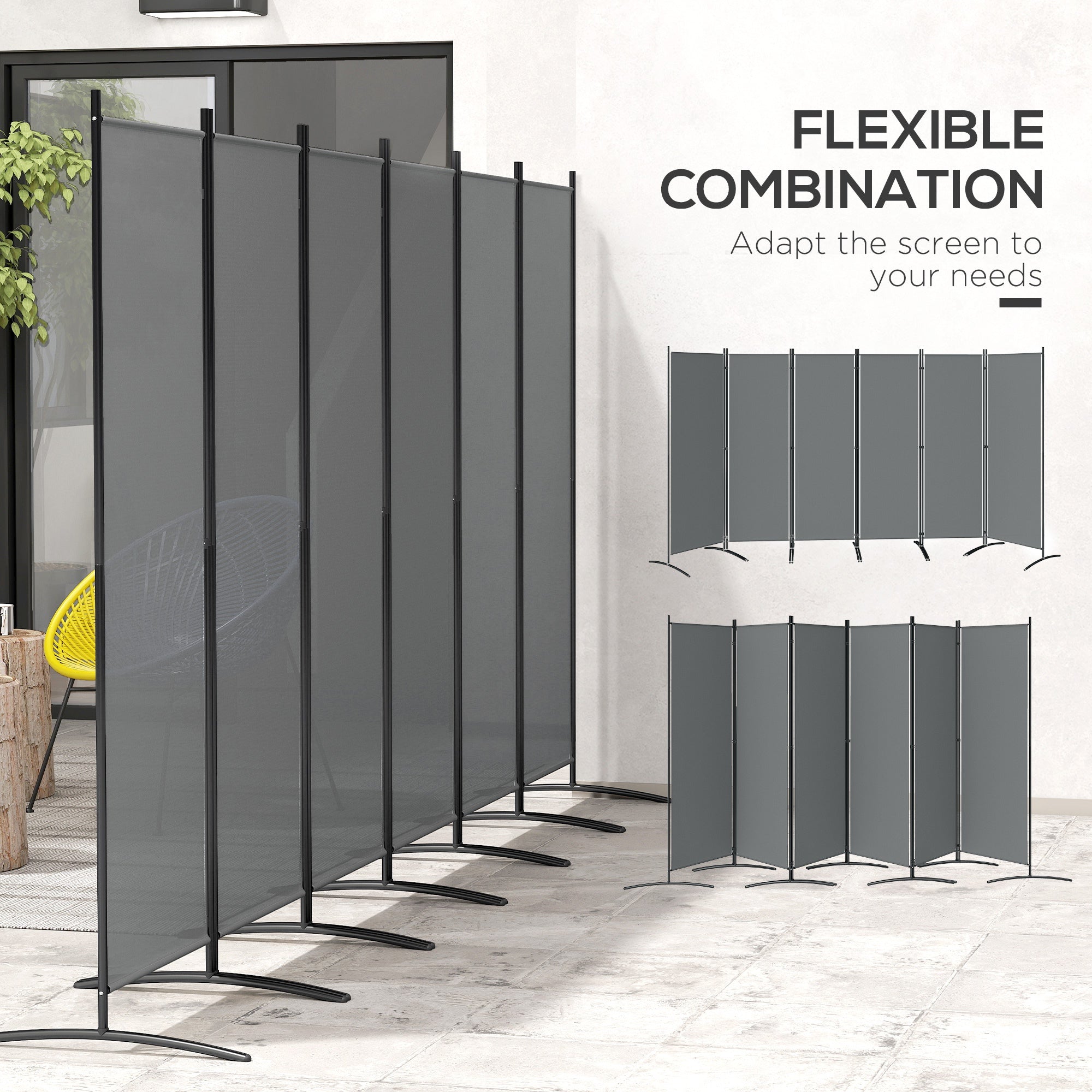 Polyester 6 Panel Folding Room Divider Freestanding Screen 172cm High  x 332cm Wide - Velmora