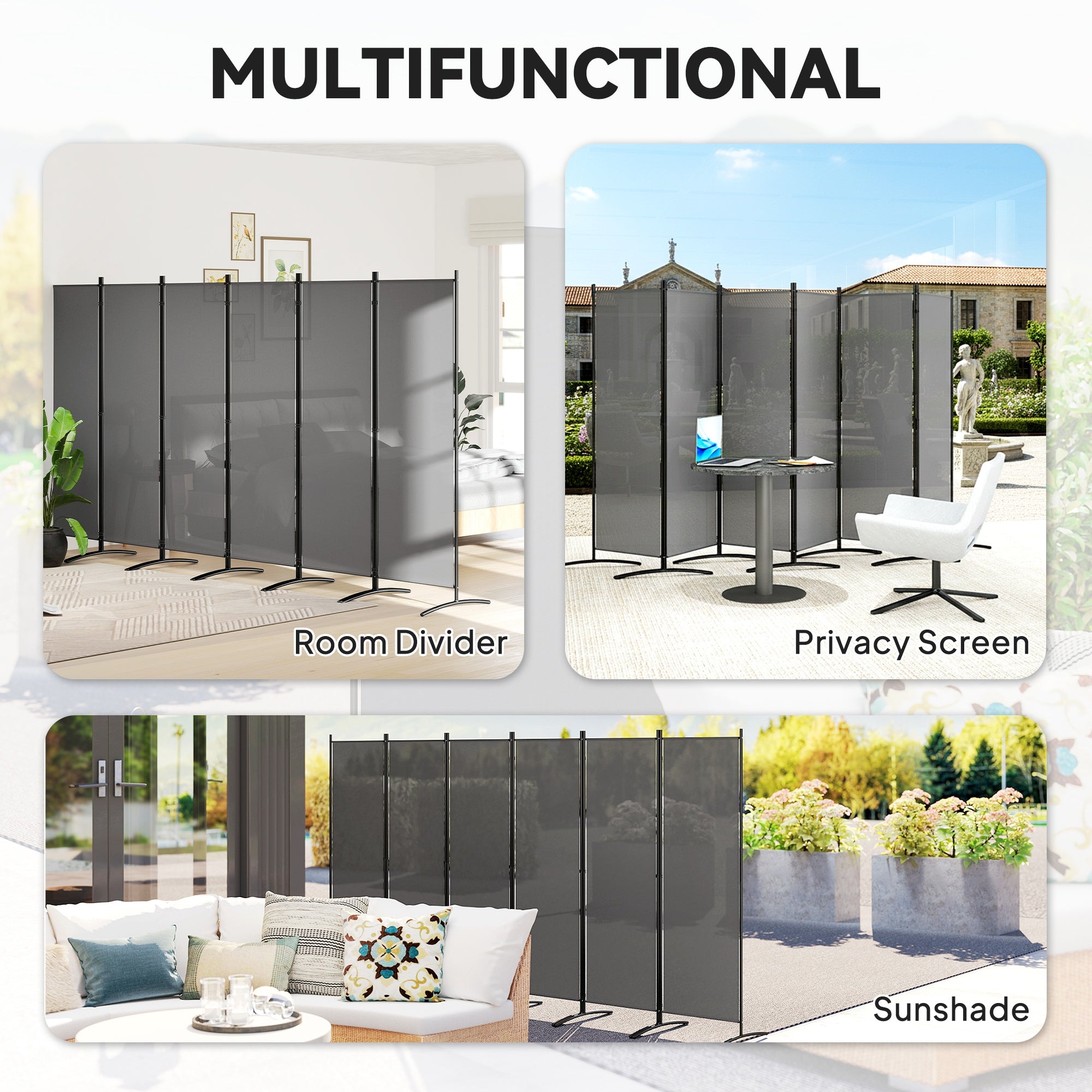 Polyester 6 Panel Folding Room Divider Freestanding Screen 172cm High  x 332cm Wide - Velmora