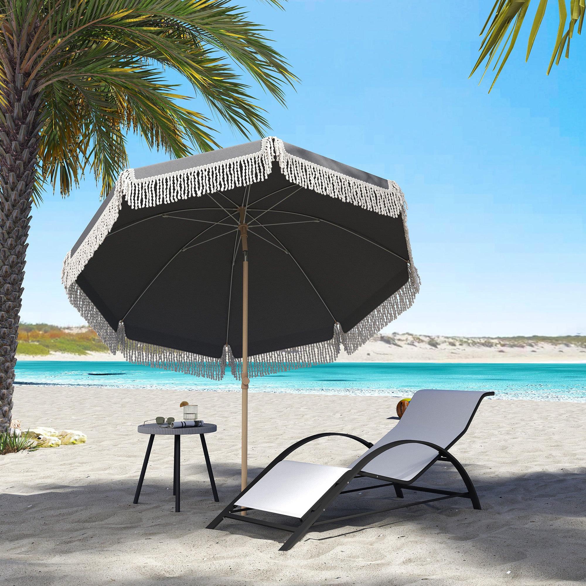 Polyester Beach Parasol Umbrella With Sand Anchor 174cm Diameter - Velmora