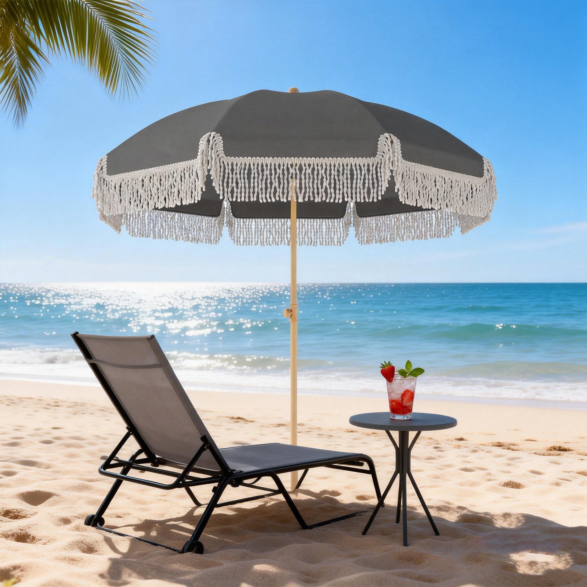 Polyester Beach Parasol Umbrella With Sand Anchor 174cm Diameter - Velmora