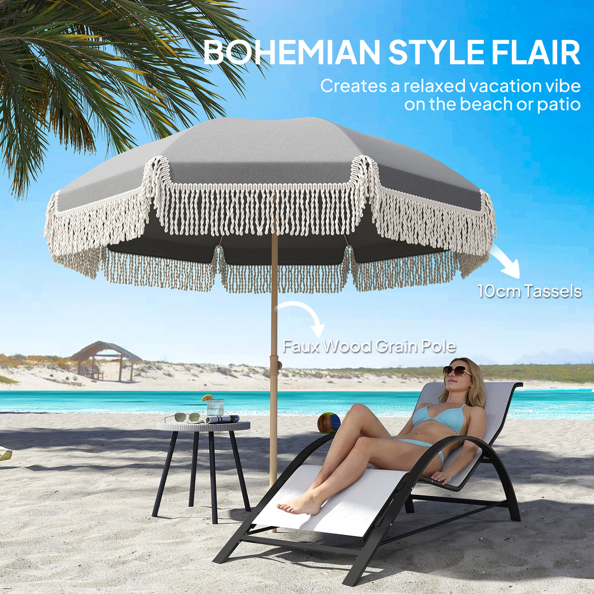 Polyester Beach Parasol Umbrella With Sand Anchor 174cm Diameter - Velmora