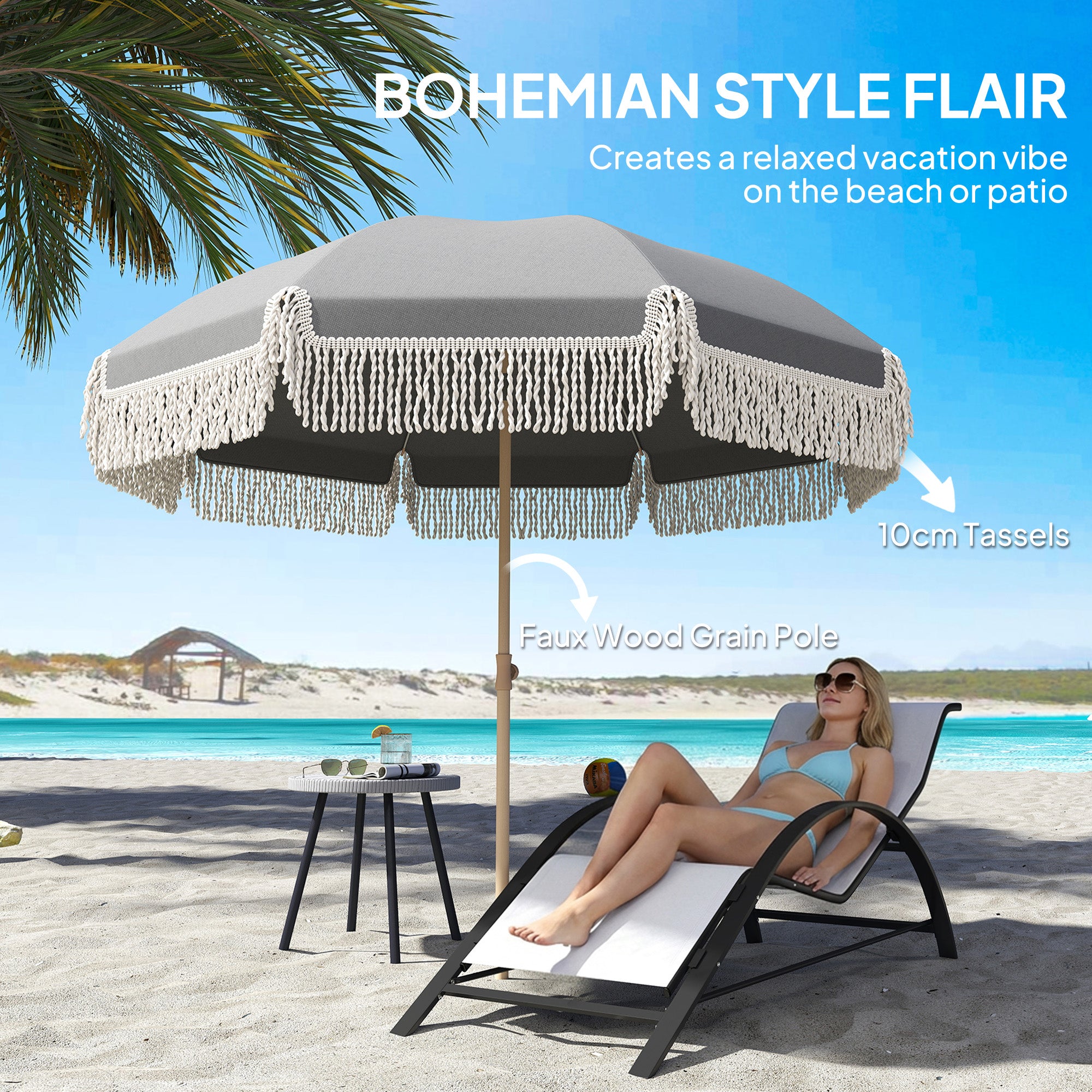 Polyester Beach Parasol Umbrella With Sand Anchor 174cm Diameter - Velmora