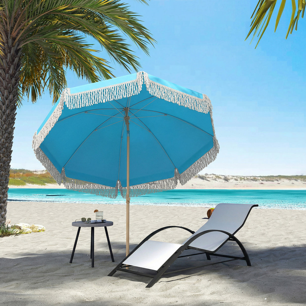 Polyester Beach Parasol Umbrella With Sand Anchor 174cm Diameter - Velmora