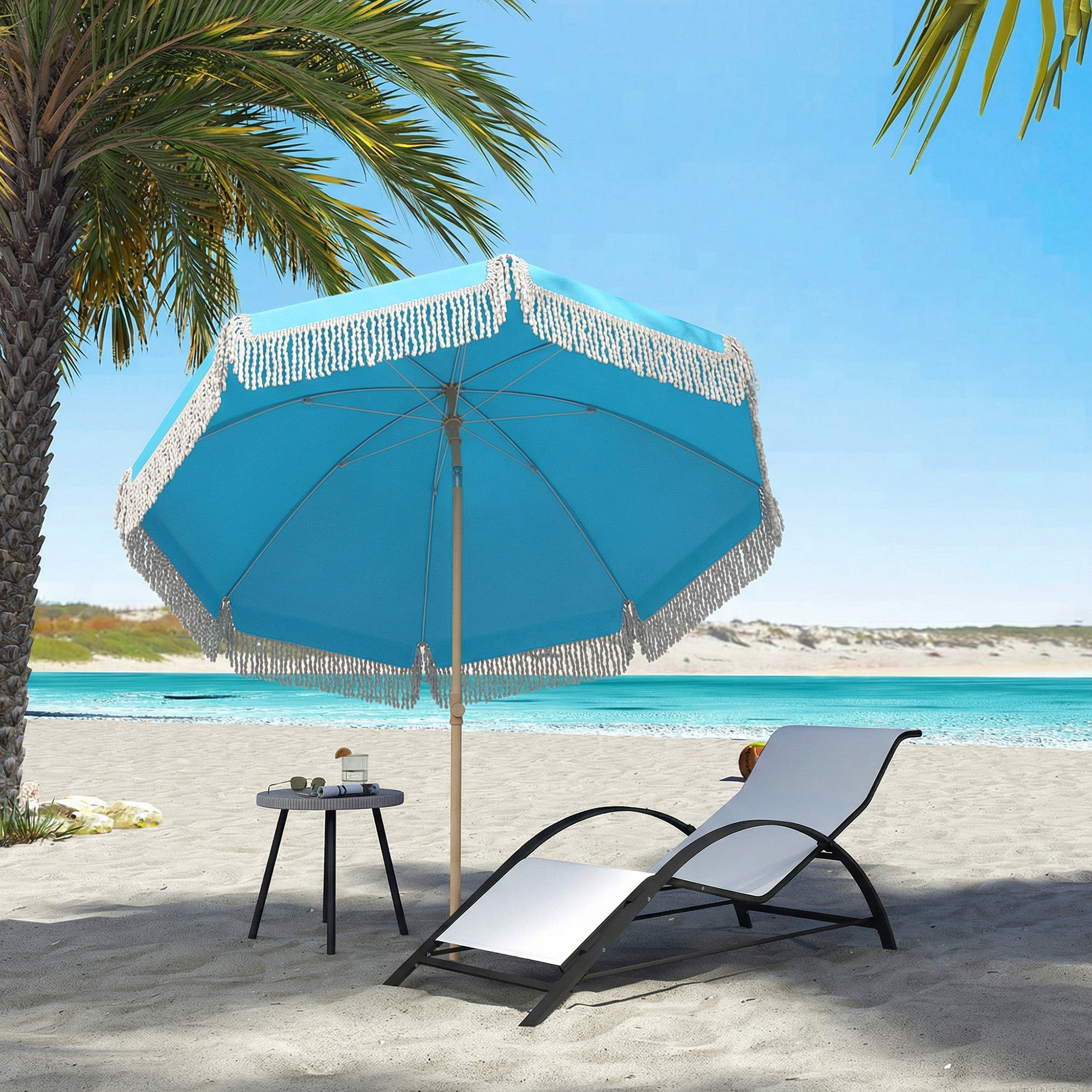 Polyester Beach Parasol Umbrella With Sand Anchor 174cm Diameter - Velmora