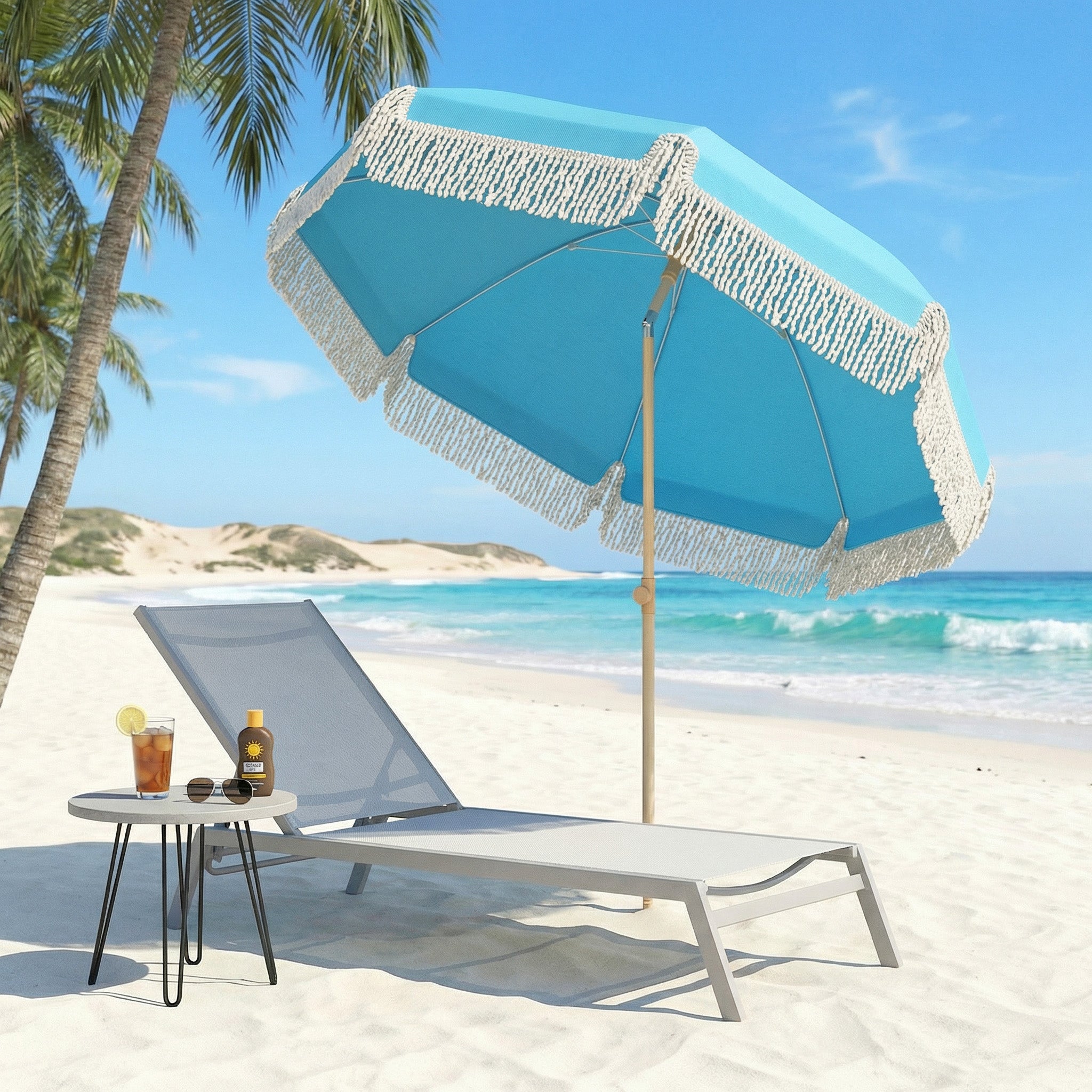 Polyester Beach Parasol Umbrella With Sand Anchor 174cm Diameter - Velmora