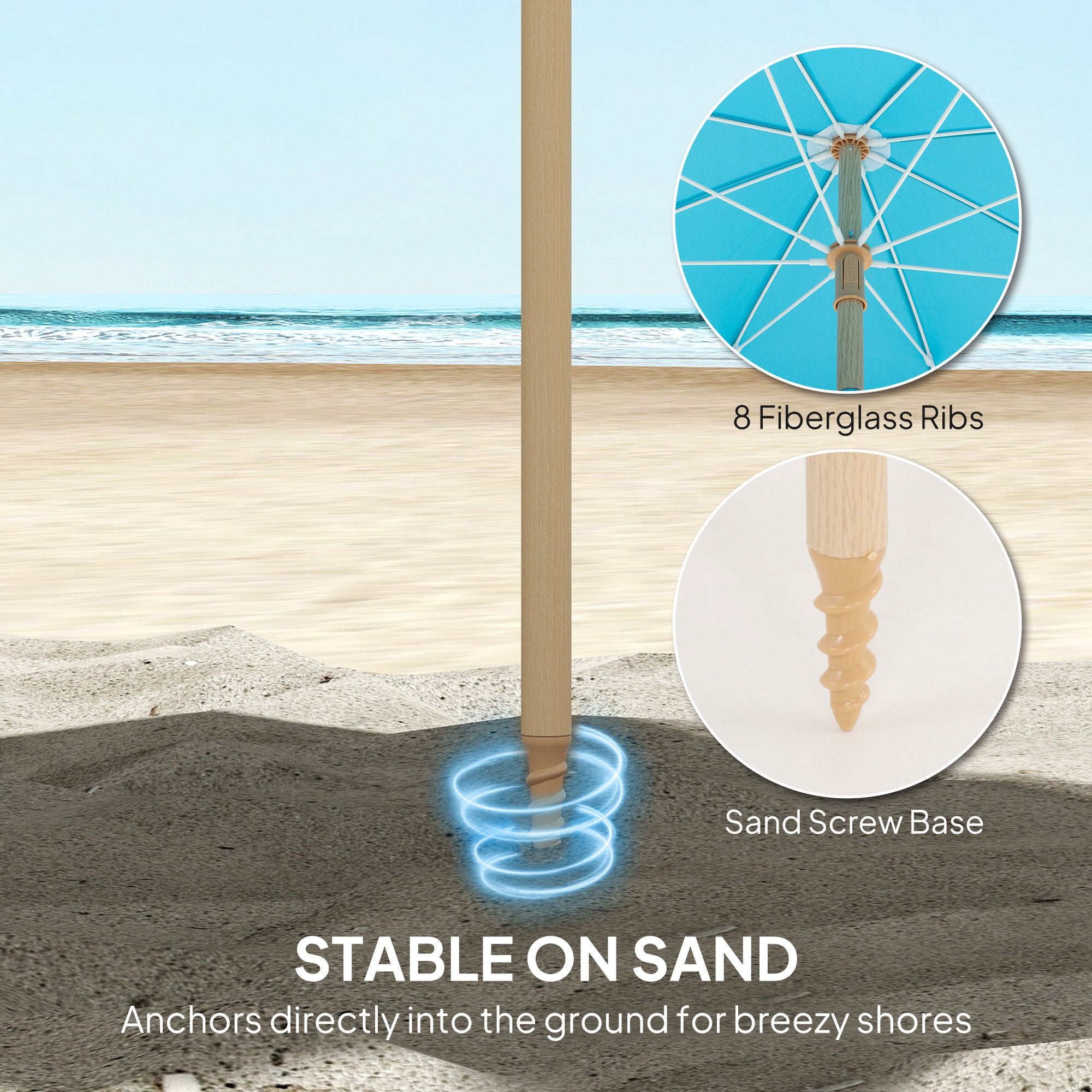 Polyester Beach Parasol Umbrella With Sand Anchor 174cm Diameter - Velmora