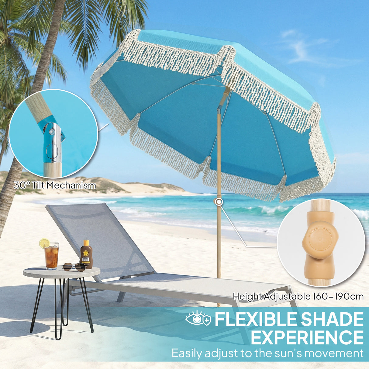 Polyester Beach Parasol Umbrella With Sand Anchor 174cm Diameter - Velmora