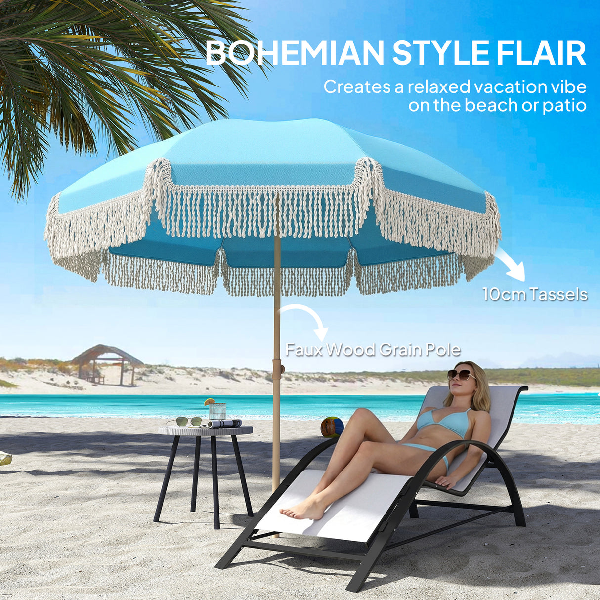 Polyester Beach Parasol Umbrella With Sand Anchor 174cm Diameter - Velmora