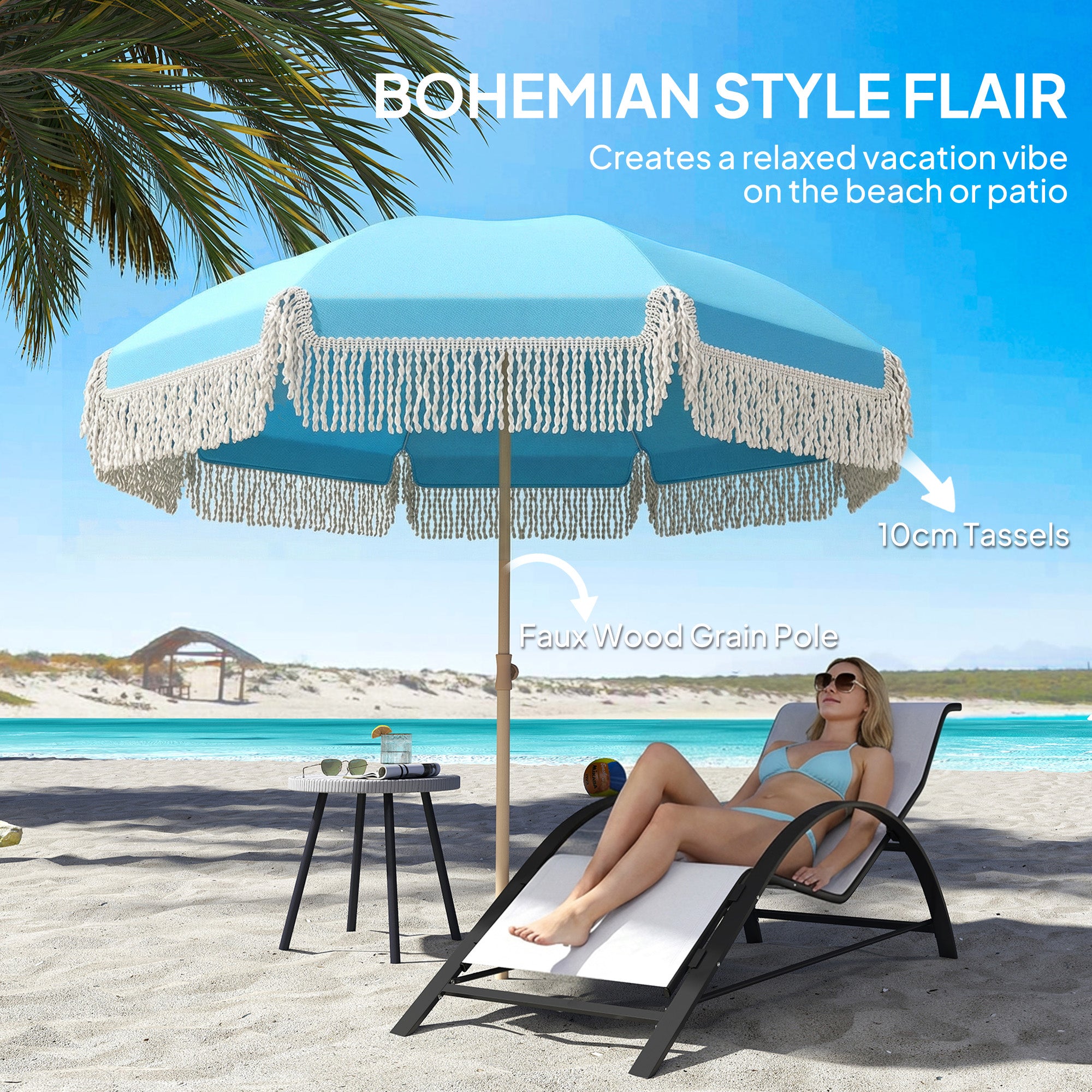 Polyester Beach Parasol Umbrella With Sand Anchor 174cm Diameter - Velmora