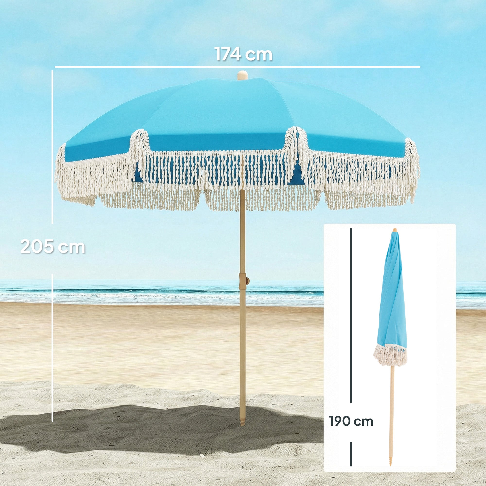 Polyester Beach Parasol Umbrella With Sand Anchor 174cm Diameter - Velmora