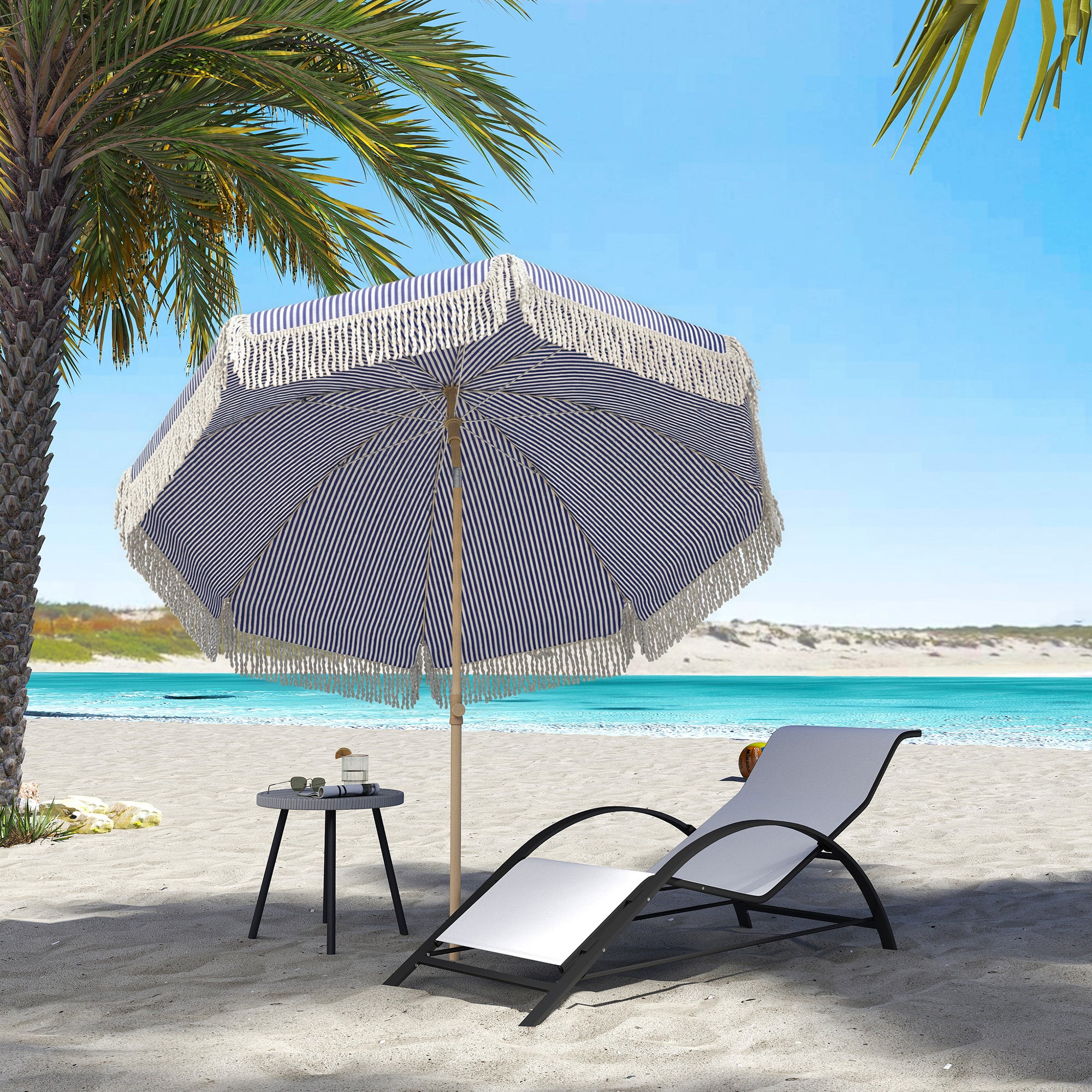 Polyester Beach Parasol Umbrella With Sand Anchor 174cm Diameter - Velmora