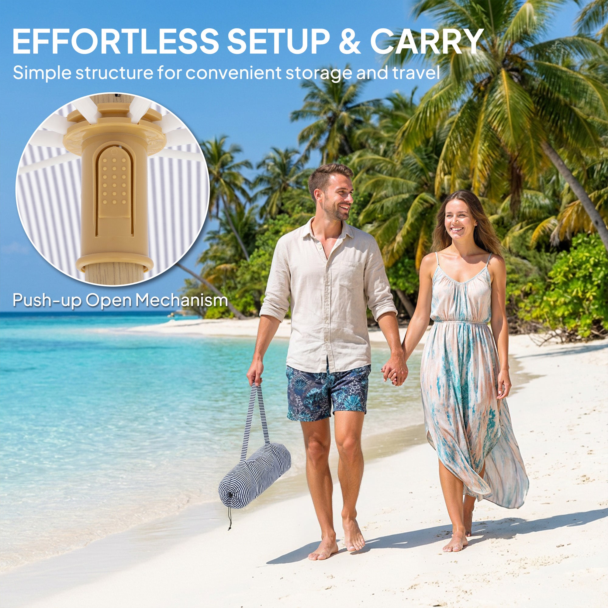 Polyester Beach Parasol Umbrella With Sand Anchor 174cm Diameter - Velmora