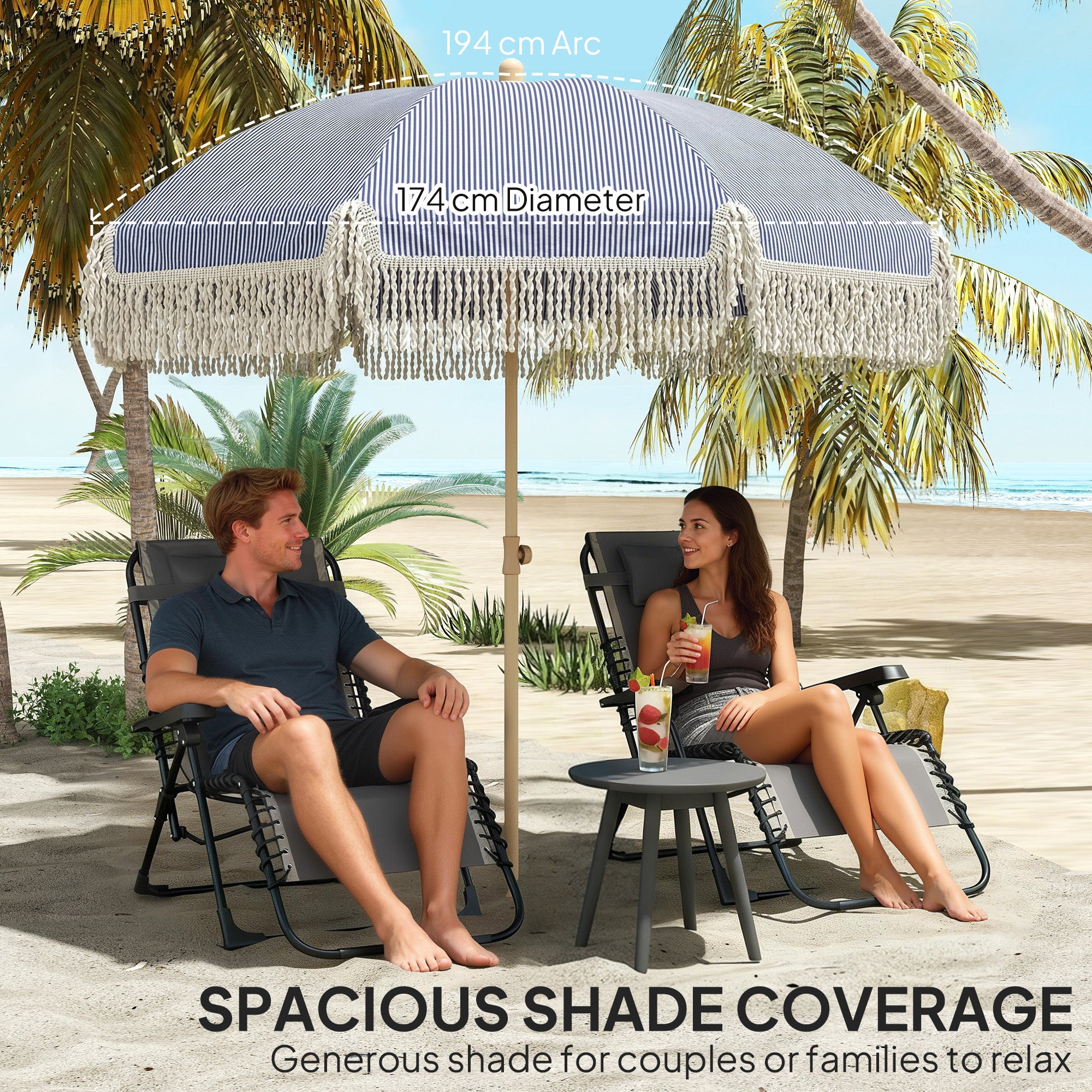 Polyester Beach Parasol Umbrella With Sand Anchor 174cm Diameter - Velmora
