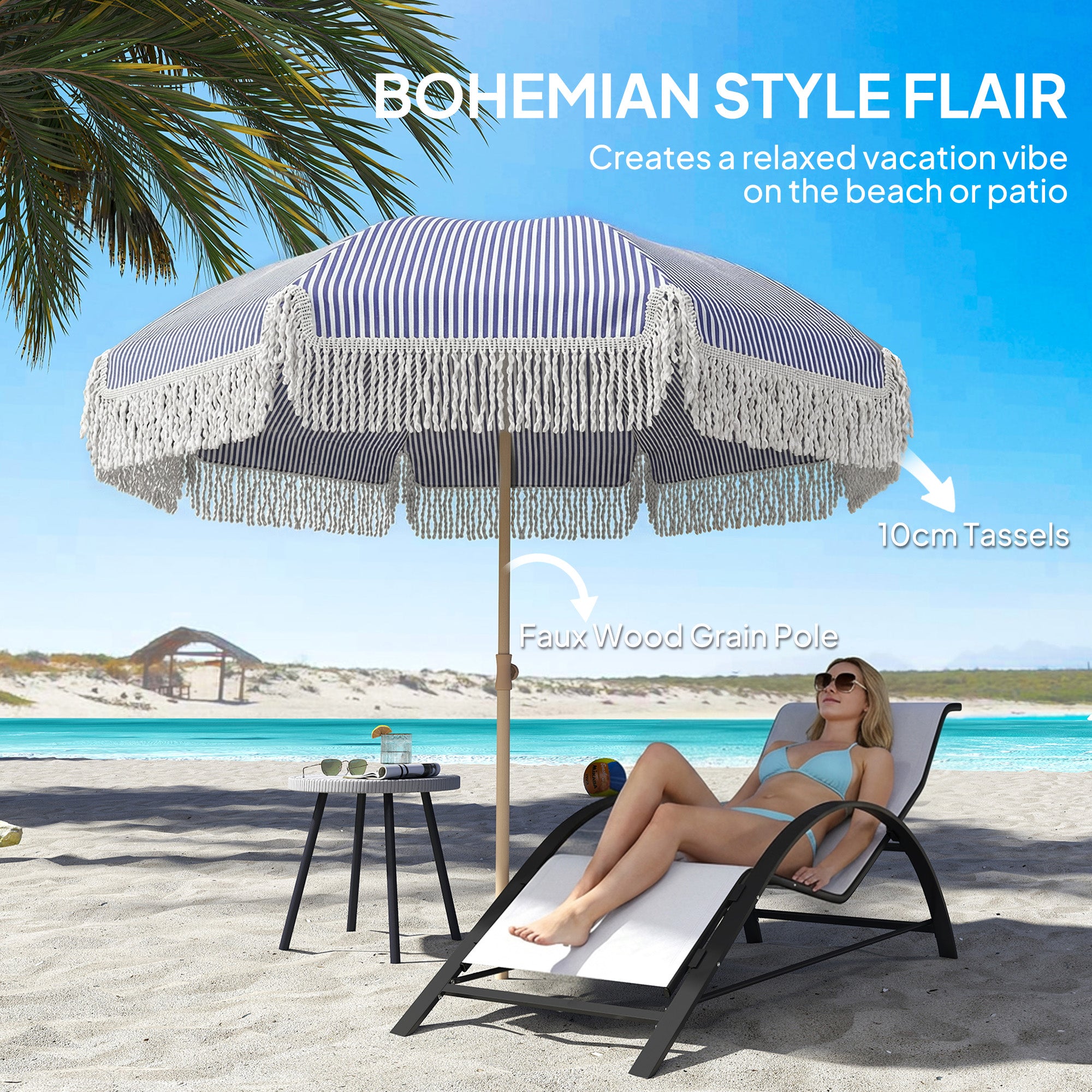 Polyester Beach Parasol Umbrella With Sand Anchor 174cm Diameter - Velmora