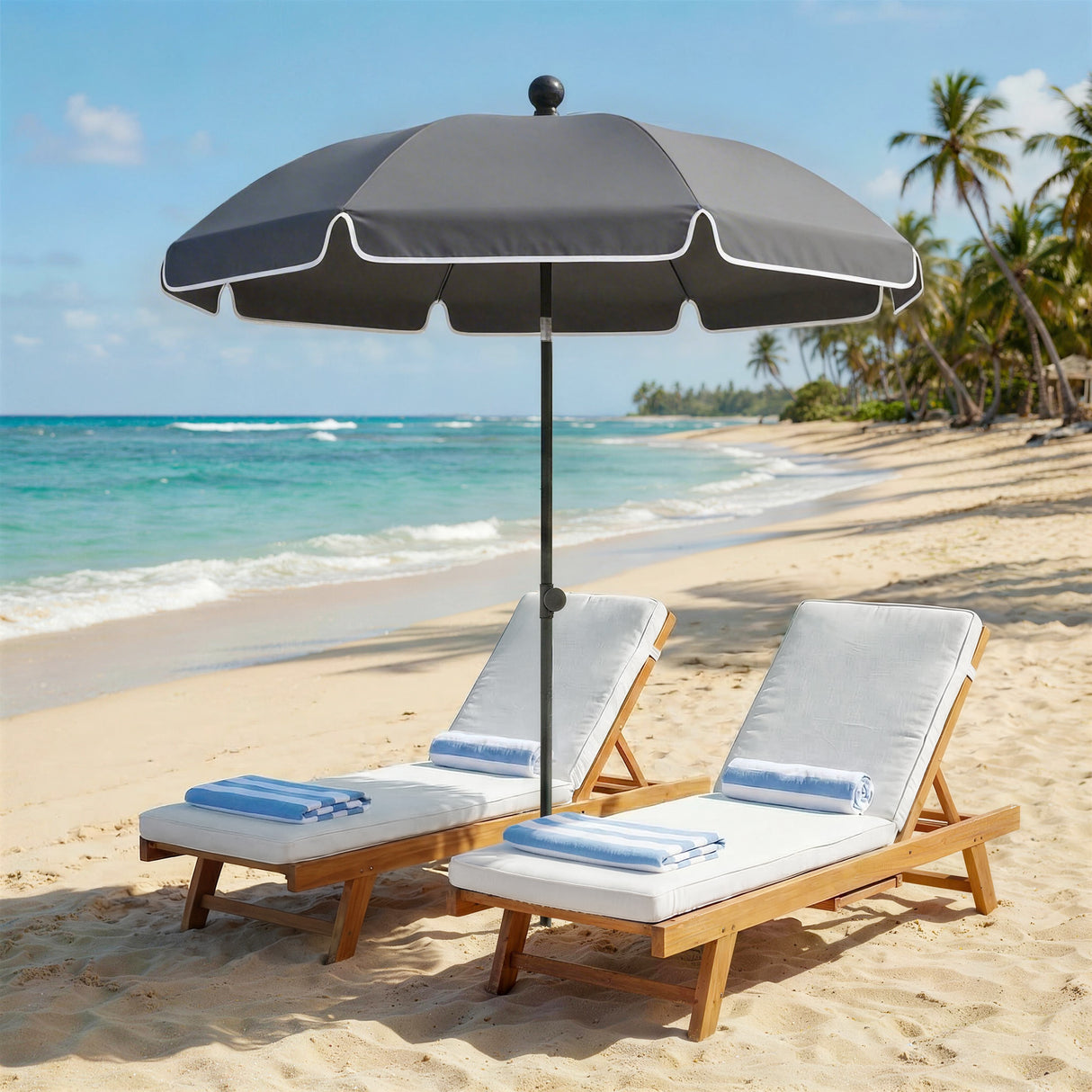 Polyester Beach Parasol Umbrella With Sand Anchor 177cm Diameter - Velmora
