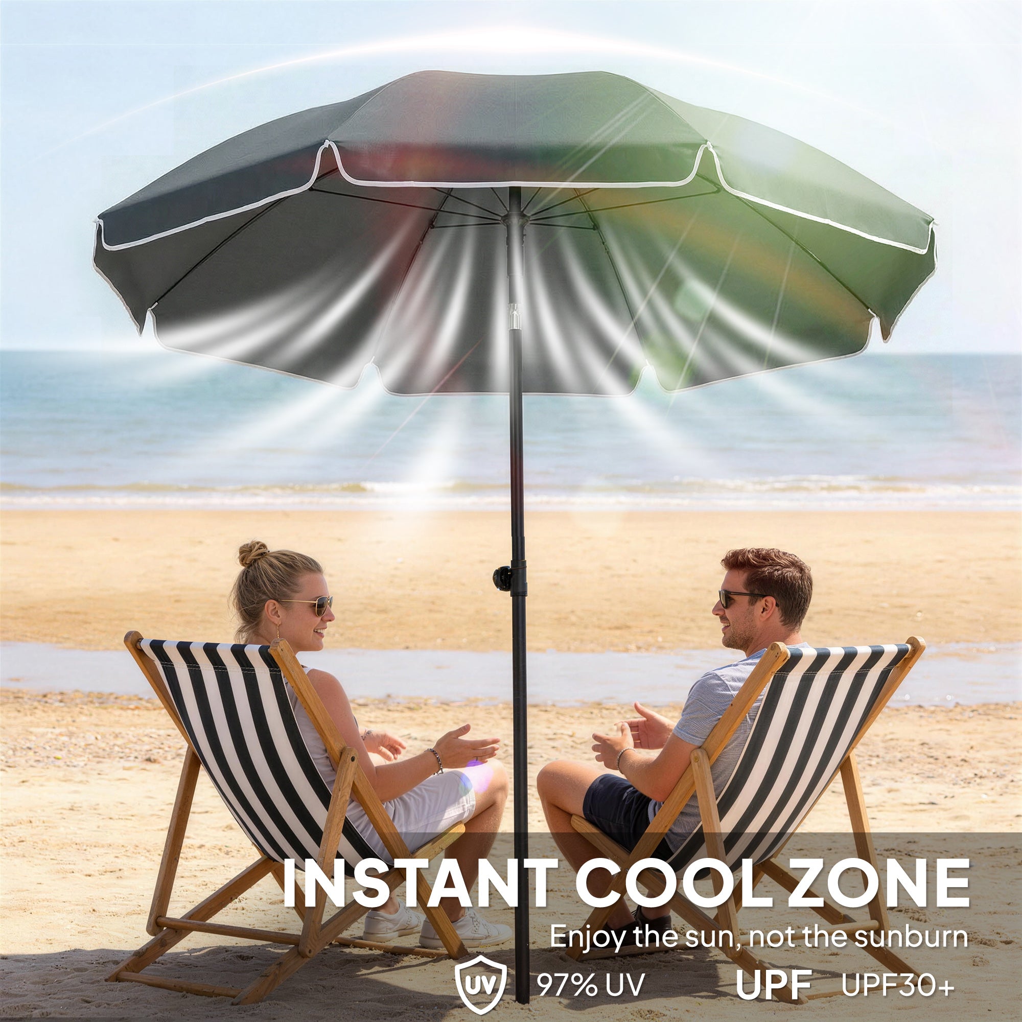 Polyester Beach Parasol Umbrella With Sand Anchor 177cm Diameter - Velmora