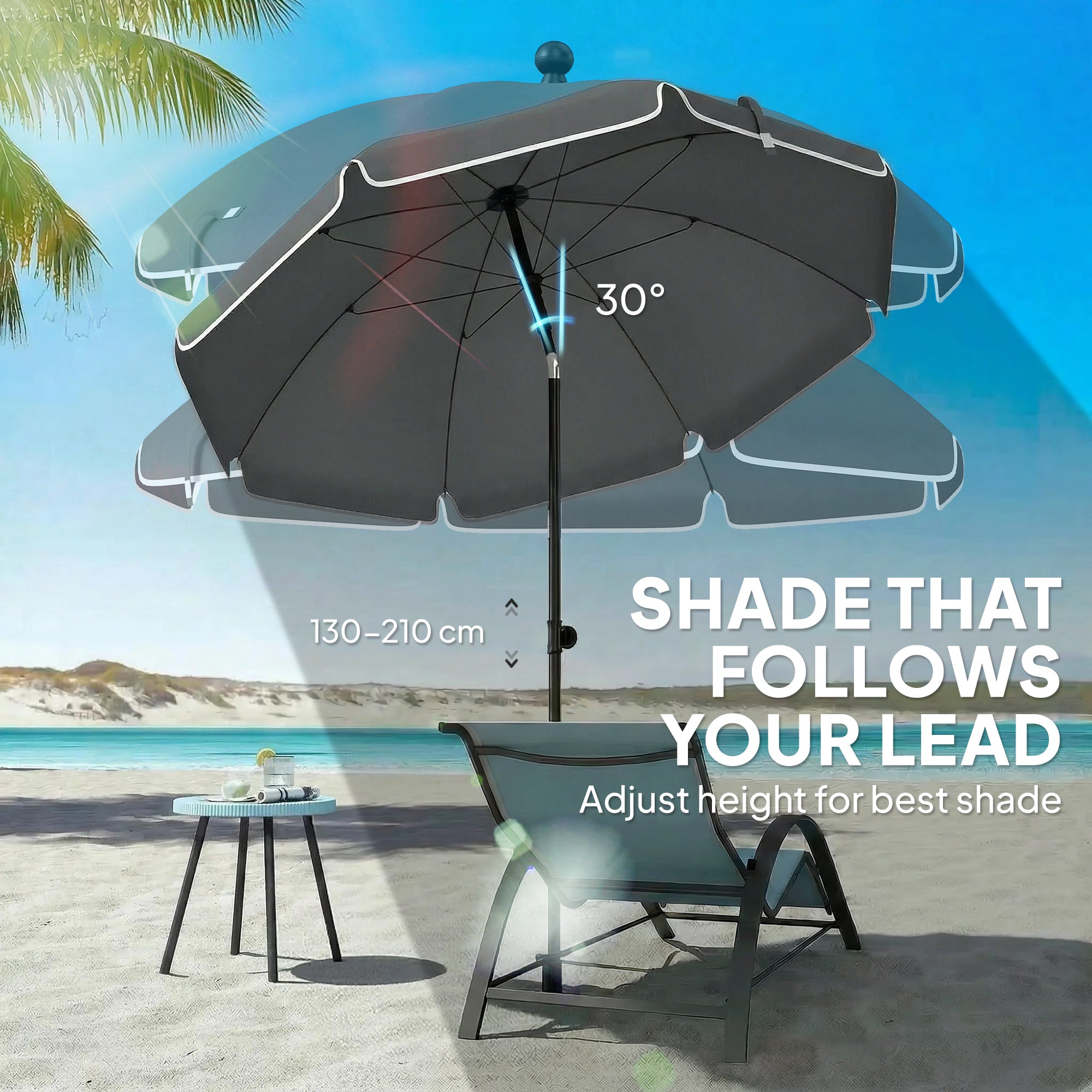 Polyester Beach Parasol Umbrella With Sand Anchor 177cm Diameter - Velmora