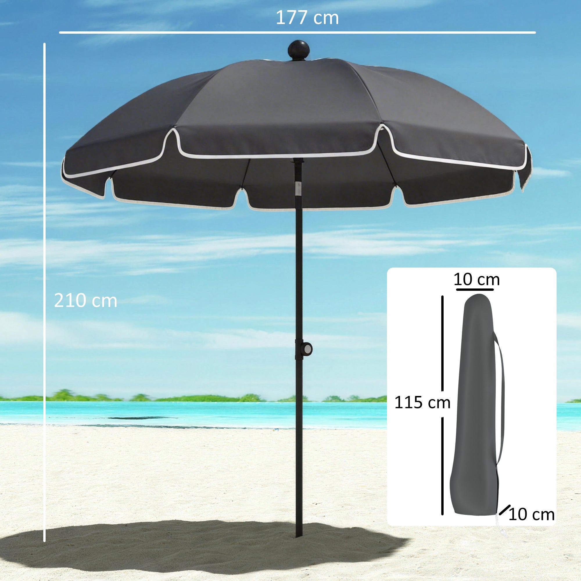 Polyester Beach Parasol Umbrella With Sand Anchor 177cm Diameter - Velmora