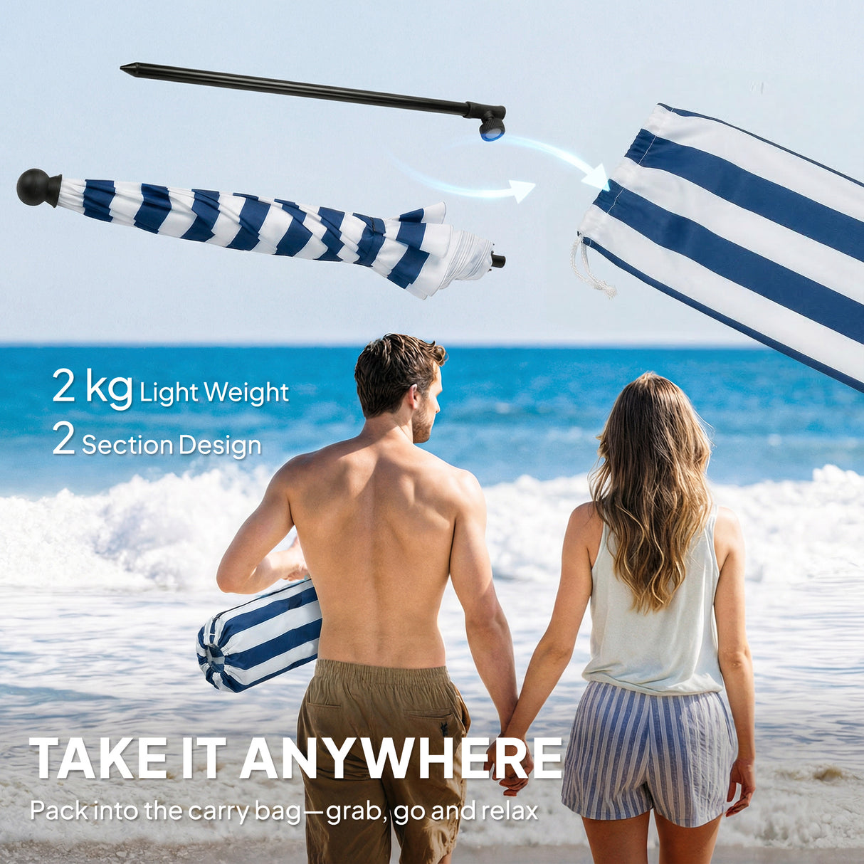 Polyester Beach Parasol Umbrella With Sand Anchor 177cm Diameter - Velmora