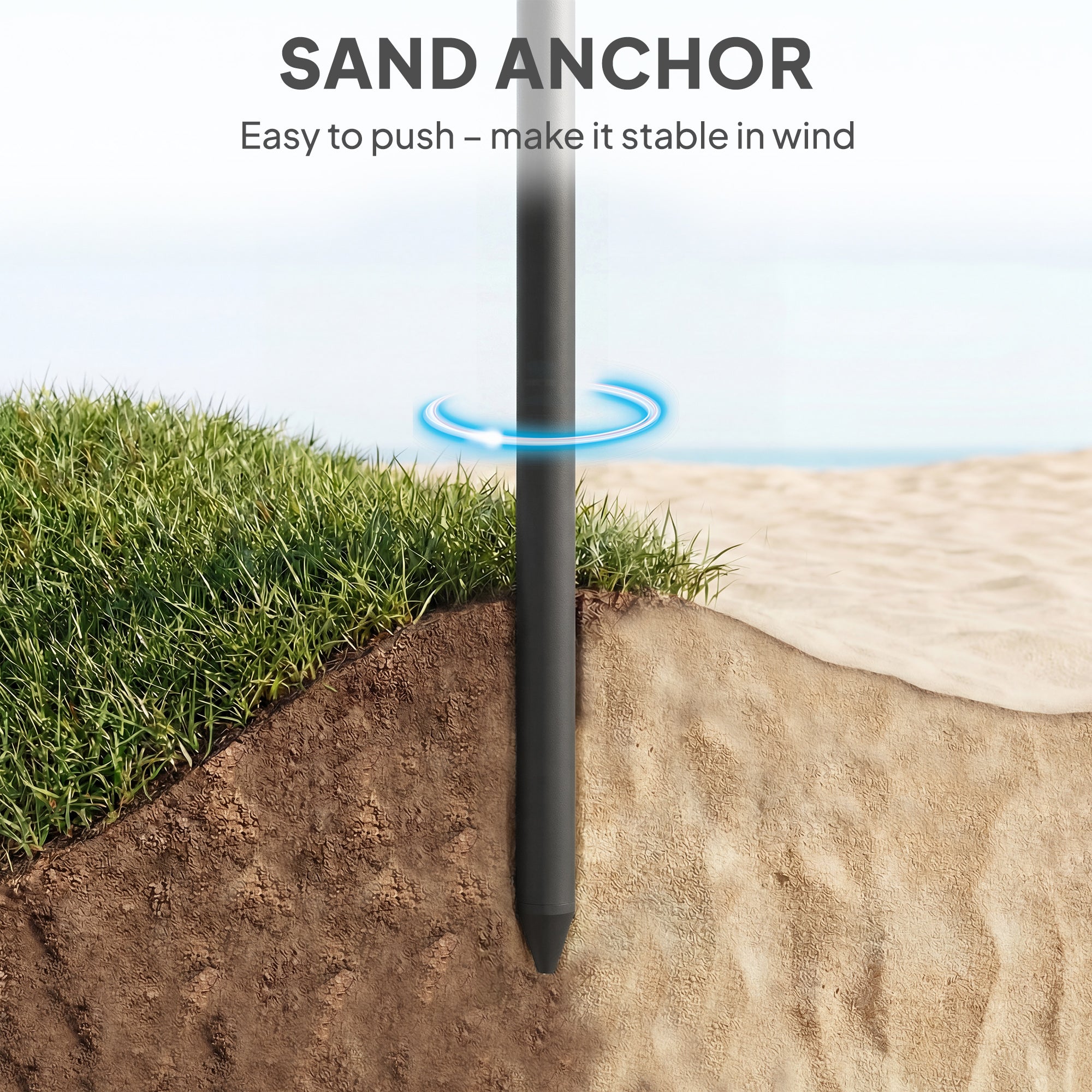 Polyester Beach Parasol Umbrella With Sand Anchor 177cm Diameter - Velmora