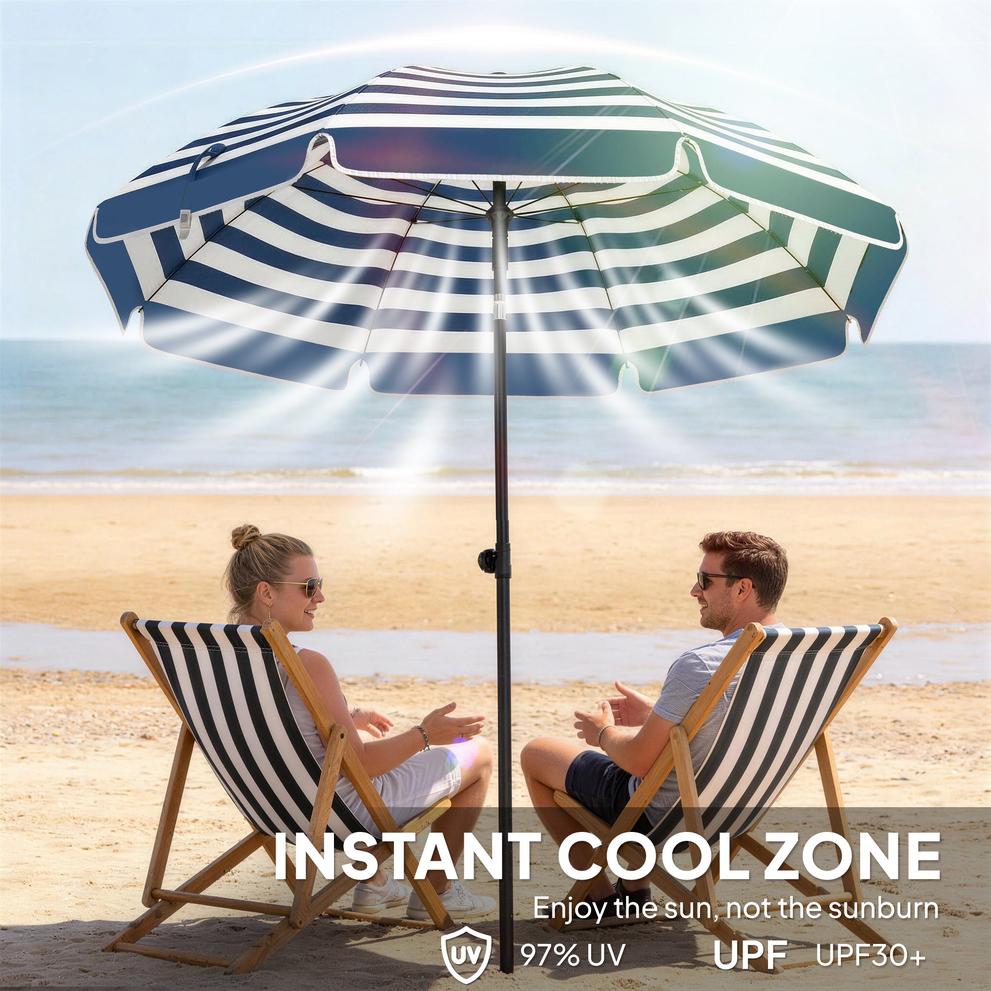 Polyester Beach Parasol Umbrella With Sand Anchor 177cm Diameter - Velmora