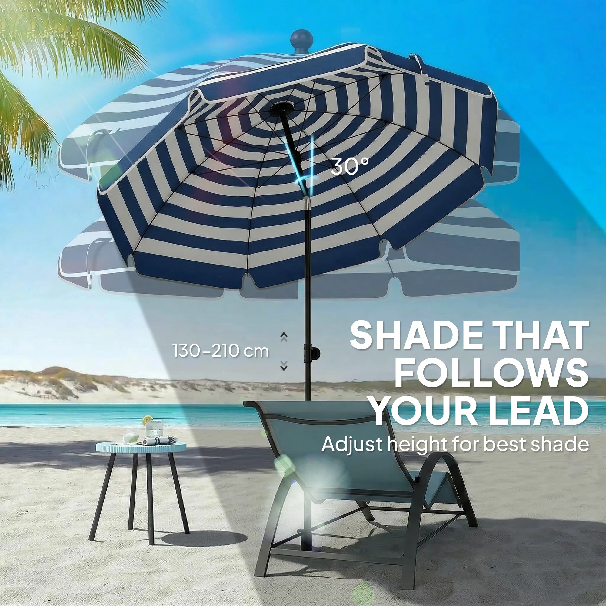 Polyester Beach Parasol Umbrella With Sand Anchor 177cm Diameter - Velmora