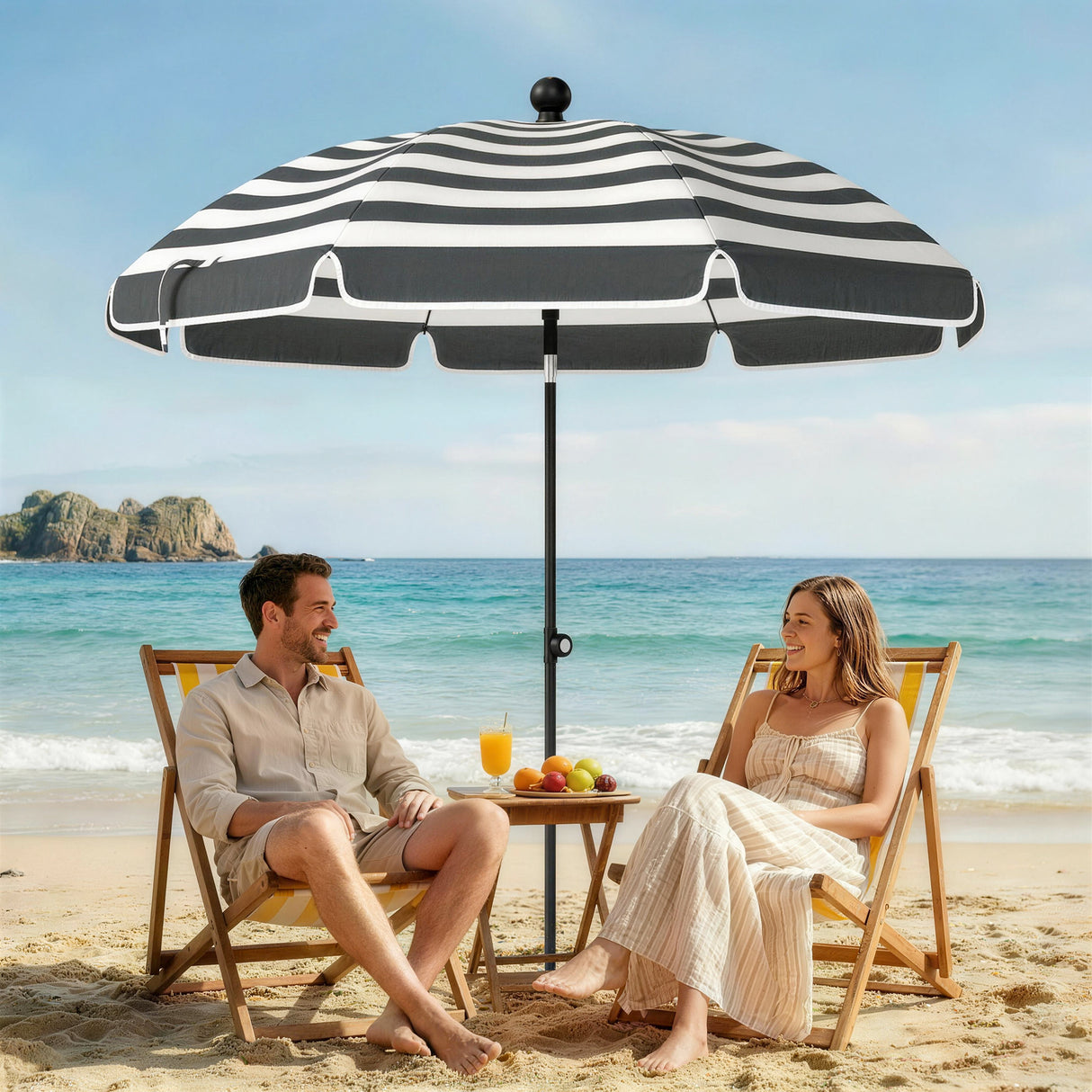 Polyester Beach Parasol Umbrella With Sand Anchor 177cm Diameter - Velmora