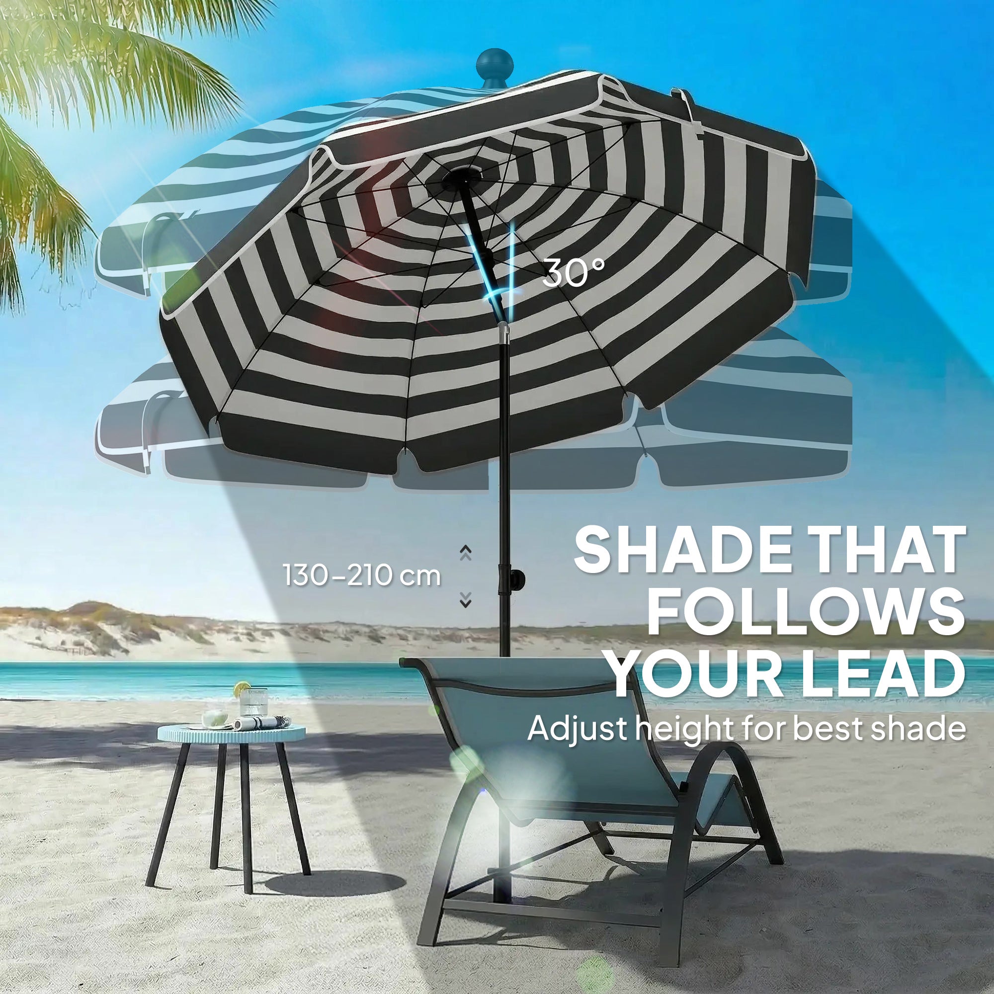Polyester Beach Parasol Umbrella With Sand Anchor 177cm Diameter - Velmora